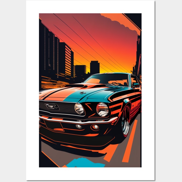 Mustang In The City Streets During Sunset - Artwork Wall Art by Allifreyr@gmail.com